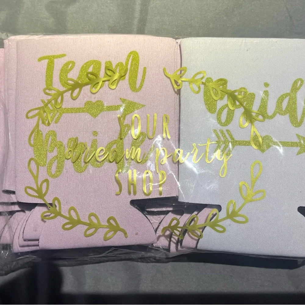 Pink and White Bridal Party Can Coolers